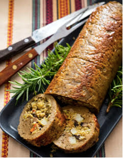 Seitan Turkey filled with Traditional Herbed Stuffing