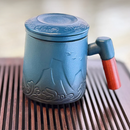 Ceramic Tea Mug with Lid, Infuser, and Wooden Handle - 12oz