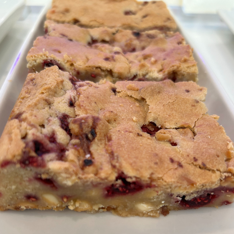 Gluten Free White Chocolate Raspberry Blondie