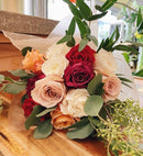 One Dozen Mixed Roses & Foliage