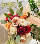 One Dozen Mixed Roses & Foliage